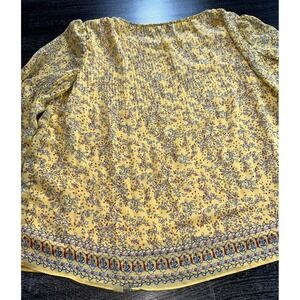Max Studio Yellow Floral Peasant Blouse Lightweight Boho Fairy Cottagecore